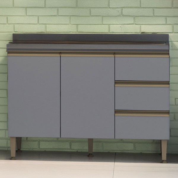 Balcão de Cozinha Greta 2 Portas 3 Gavetas Cinza - Irm Móveis