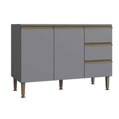 Balcão de Cozinha Greta 2 Portas 3 Gavetas Cinza - Irm Móveis