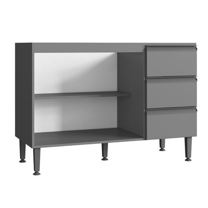 Balcão de Cozinha Greta 2 Portas 3 Gavetas Cinza - Irm Móveis