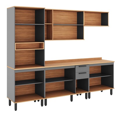 Cozinha Completa Castanha 11 Portas 2 Gavetas Ripado Cinza/Freijó - Telasul