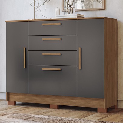 Cômoda Pinhais 2 Portas 4 Gavetas Jatoba/Grafite - Santos Andirá