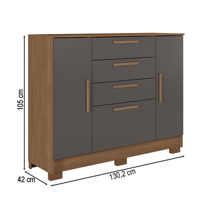 Cômoda Pinhais 2 Portas 4 Gavetas Jatoba/Grafite - Santos Andirá