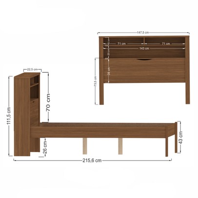 Cama Casal Invicta 1 Porta com Baú Jatoba - Santos Andirá
