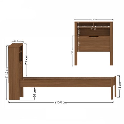 Cama Solteiro Invicta 1 Porta com Baú e Tomada Jatoba - Santos Andirá