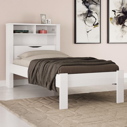 Cama Solteiro Invicta 1 Porta com Baú e Tomada Branco - Santos Andirá