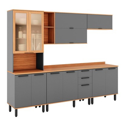 Cozinha Completa Castranha 12 Portas 2 Gavetas Cinza/Freijó - Telasul