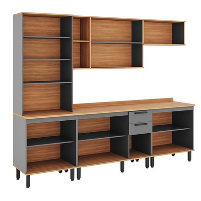 Cozinha Completa Castranha 12 Portas 2 Gavetas com Vidro Cinza/Freijó - Telasul