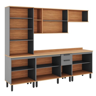 Cozinha Completa Castanha 12 Portas 2 Gavetas Ripado com Vidro 915457 Cinza/Freijó - Telasul