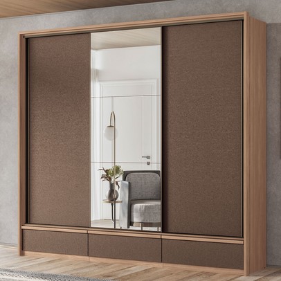 Guarda-Roupa Casal Milan 3 Portas 5 Gavetas com Espelho Wood/Terracota - Santos Andirá