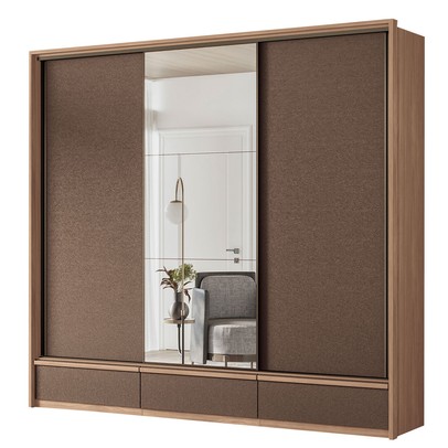Guarda-Roupa Casal Milan 3 Portas 5 Gavetas com Espelho Wood/Terracota - Santos Andirá