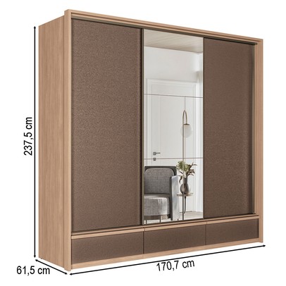 Guarda-Roupa Casal Milan 3 Portas 5 Gavetas com Espelho Wood/Terracota - Santos Andirá