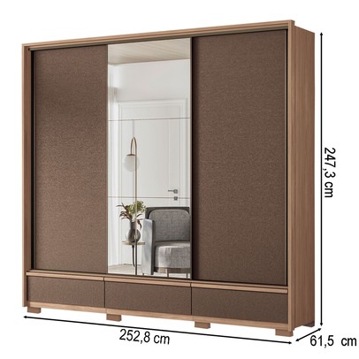 Guarda-Roupa Casal Milan 3 Portas 5 Gavetas com Espelho Wood/Terracota 163612 - Santos Andirá