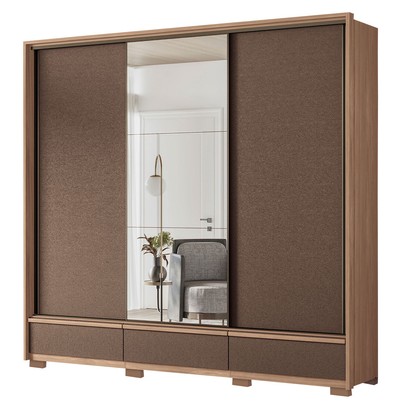 Guarda-Roupa Casal Milan 3 Portas 5 Gavetas com Espelho Wood/Terracota 163612 - Santos Andirá