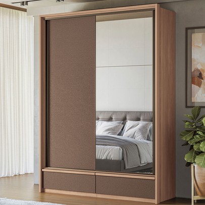 Guarda-Roupa Solteiro Volpe 2 Portas 4 Gavetas com Espelho Wood/Terracota - Santos Andirá