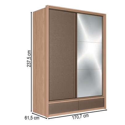 Guarda-Roupa Solteiro Volpe 2 Portas 4 Gavetas com Espelho Wood/Terracota - Santos Andirá