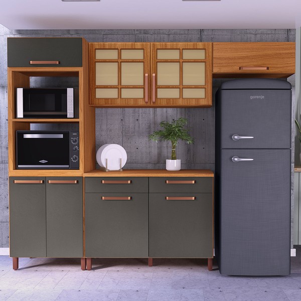 Cozinha Completa Monza 8 Portas 2 Gavetas com Vidro 6172.164 Freijó/Chumbo - Indékes