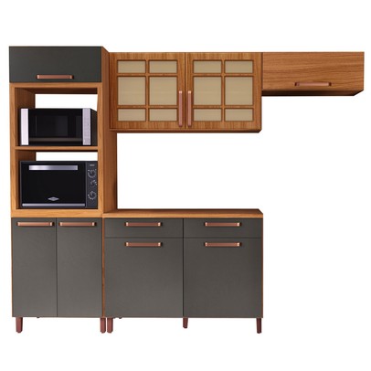 Cozinha Completa Monza 8 Portas 2 Gavetas com Vidro 6172.164 Freijó/Chumbo - Indékes