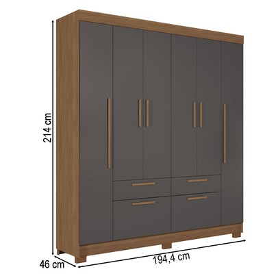 Guarda-Roupa Casal Gurapuava 6 Portas 4 Gavetas Jatoba/Grafite - Santos Andirá
