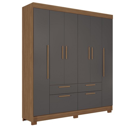 Guarda-Roupa Casal Gurapuava 6 Portas 4 Gavetas Jatoba/Grafite - Santos Andirá