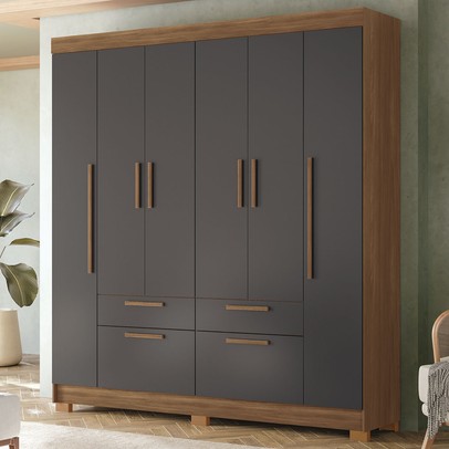 Guarda-Roupa Casal Gurapuava 6 Portas 4 Gavetas Jatoba/Grafite - Santos Andirá