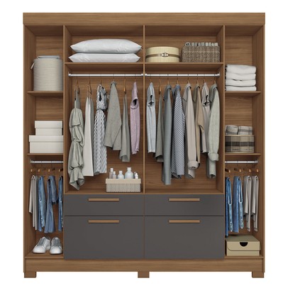 Guarda-Roupa Casal Gurapuava 6 Portas 4 Gavetas Jatoba/Grafite - Santos Andirá