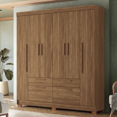 Guarda-Roupa Casal Gurapuava 6 Portas 4 Gavetas Jatoba - Santos Andirá