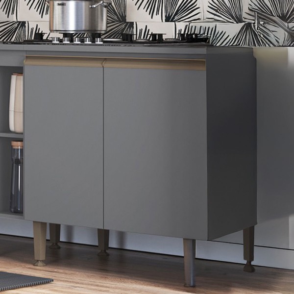 Balcão de Cozinha Greta 2 Portas 1 Prateleira Cinza - Irm Móveis