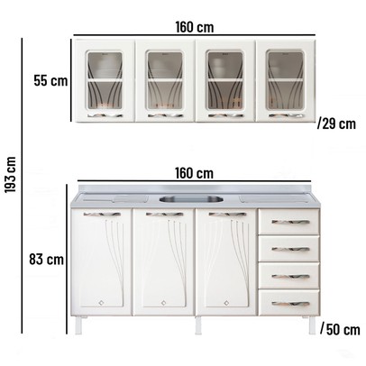 Cozinha Compacta de Aço Star New 7 Portas 4 Gavetas com Vidro Branco - Telasul