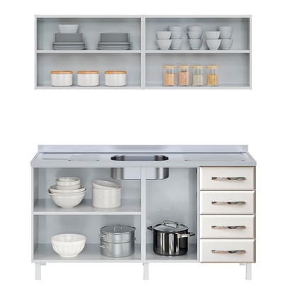 Cozinha Compacta de Aço Star New 7 Portas 4 Gavetas com Vidro Branco - Telasul