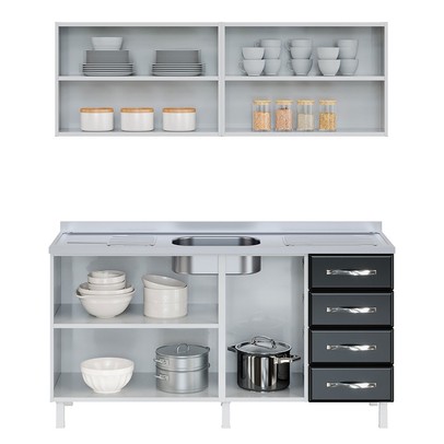 Cozinha Compacta de Aço Star New 7 Portas 4 Gavetas com Vidro Preto - Telasul