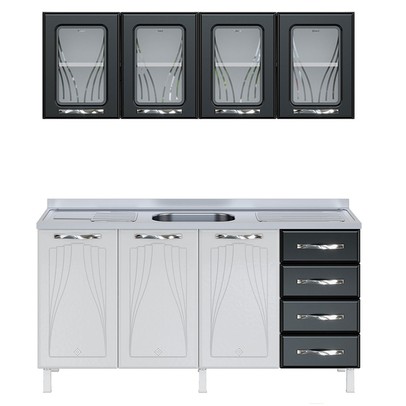 Cozinha Compacta de Aço Star New 7 Portas 4 Gavetas com Vidro Preto - Telasul