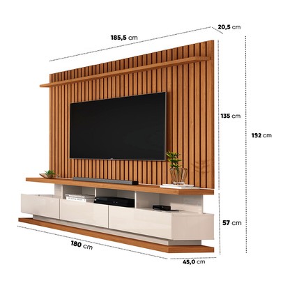 Rack com Painel para TV Até 72 Polegadas Vivare Classic 3 Gavetas Ripado Off White/Nature - Giga Móveis