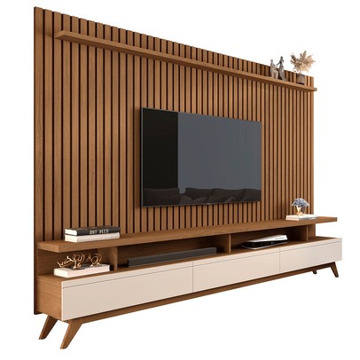 Rack com Painel para TV 72 Polegadas Vivare 3 Gavetas Ripado Freijó/Off White - Giga Móveis