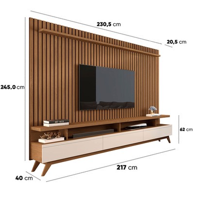 Rack com Painel para TV 72 Polegadas Vivare 3 Gavetas Ripado Freijó/Off White - Giga Móveis