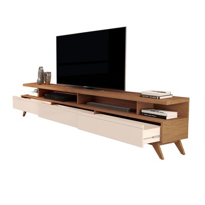 Rack para TV 86 Polegadas Vivare 3 Gavetas Freijó/Off White - Giga Móveis
