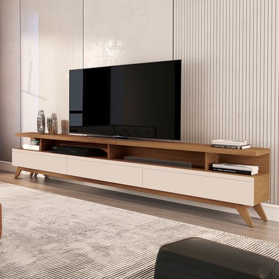 Rack para TV 86 Polegadas Vivare 3 Gavetas Freijó/Off White - Giga Móveis