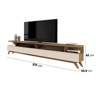 Rack para TV 86 Polegadas Vivare 3 Gavetas Freijó/Off White - Giga Móveis