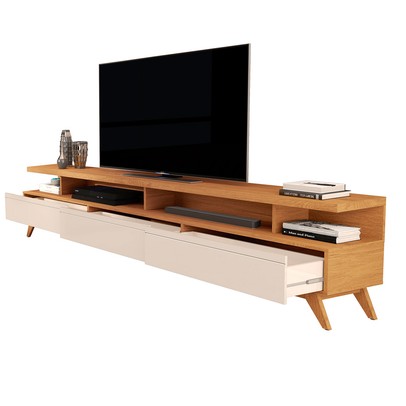 Rack para TV 86 Polegadas Vivare 3 Gavetas Nature/Off White - Giga Móveis