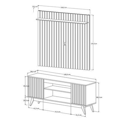 Rack com Painel para TV Até 65 Polegadas Malibu 2 Portas Ripado Off White/Freijó - Giga Móveis