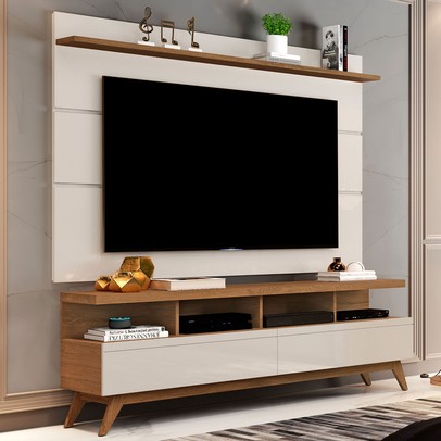 Rack com Painel para TV Até 60 Polegadas Vivare 2 Gavetas Freijó/Off White - Giga Móveis