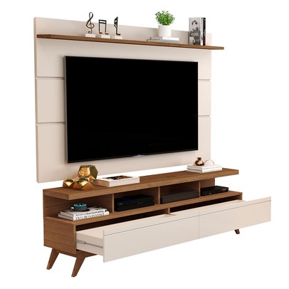 Rack com Painel para TV Até 60 Polegadas Vivare 2 Gavetas Freijó/Off White - Giga Móveis