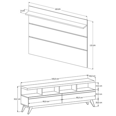 Rack com Painel para TV Até 60 Polegadas Vivare 2 Gavetas Freijó/Off White - Giga Móveis