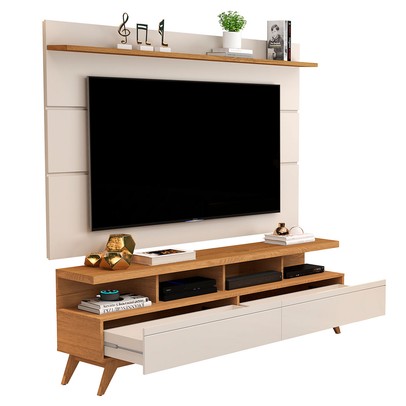 Rack com Painel para TV Até 60 Polegadas Vivare 2 Gavetas Nature/Off White - Giga Móveis