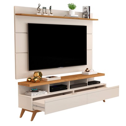 Rack com Painel para TV Até 60 Polegadas Vivare 2 Gavetas Off White/Nature - Giga Móveis