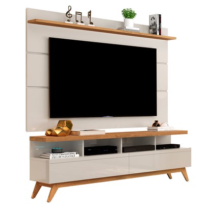 Rack com Painel para TV Até 60 Polegadas Vivare 2 Gavetas Off White/Nature - Giga Móveis