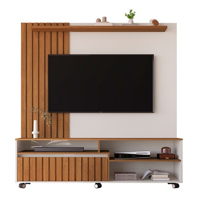 Estante para TV Até 65 Polegadas Havana 1 Gaveta Ripado Off White/Freijó - Giga Móveis