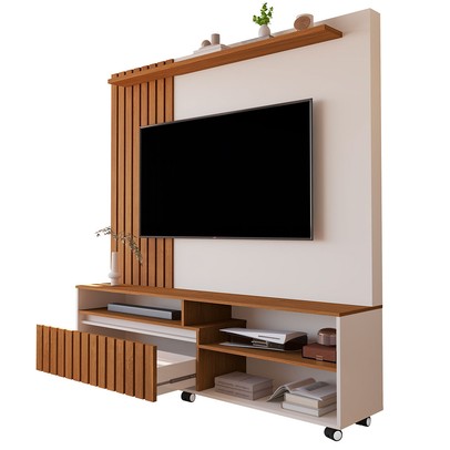 Estante para TV Até 65 Polegadas Havana 1 Gaveta Ripado Off White/Freijó - Giga Móveis