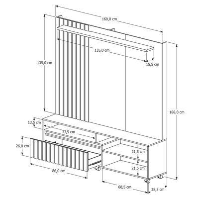 Estante para TV Até 65 Polegadas Havana 1 Gaveta Ripado Off White/Nature - Giga Móveis
