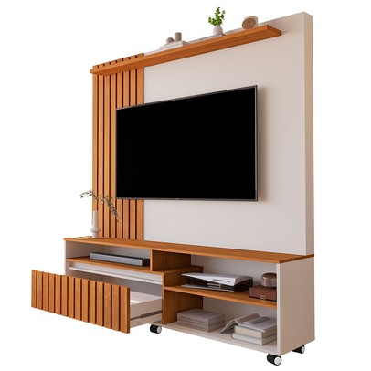 Estante para TV Até 65 Polegadas Havana 1 Gaveta Ripado Off White/Nature - Giga Móveis