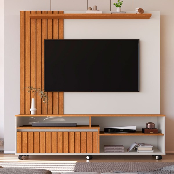 Estante para TV Até 65 Polegadas Havana 1 Gaveta Ripado Off White/Nature - Giga Móveis